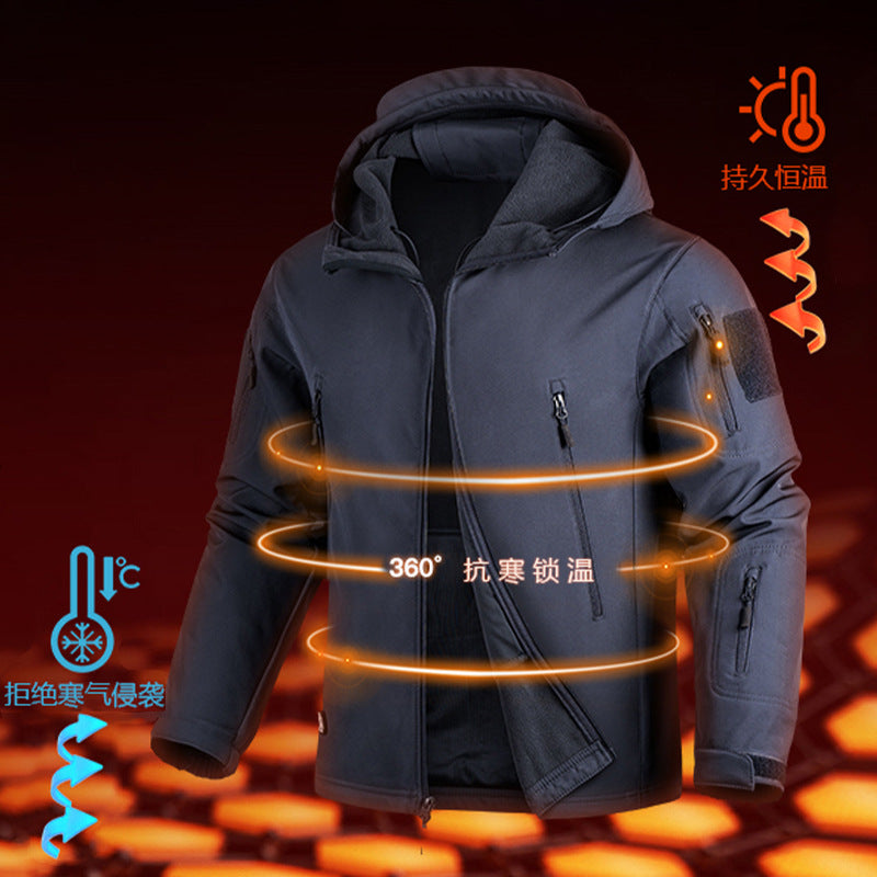 Free Soldier Autumn and Winter Men's Three-Proof Soft Shell Jacket Waterproof Hooded Jacket Outdoor Mountaineering Windproof and Wear-Resistant Jacket