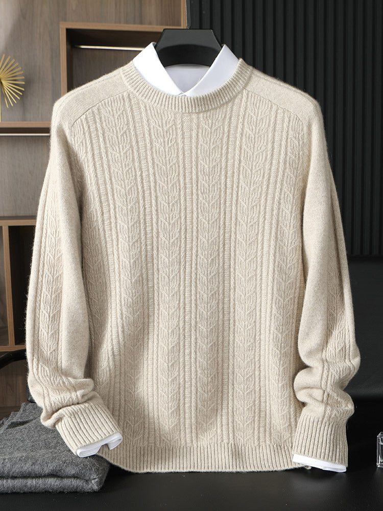 Autumn and Winter New 100 Pure Mountain Cashmere Sweater Men's Round Neck Light Luxury Thickened Jacquard Cashmere Sweater Knitted Cashmere Sweater