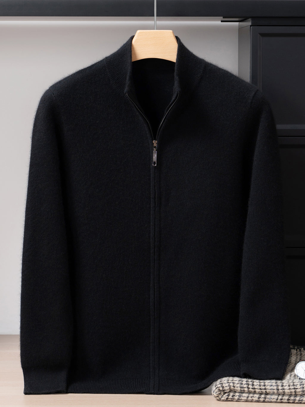 Thickened Cashmere Cardigan Men's Autumn and Winter Stand-Up Collar Air Layer Knitted Top Versatile Casual Zipper Sweater Jacket