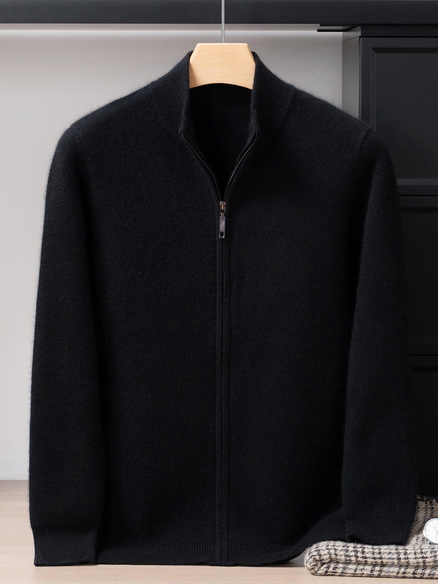 Thickened Cashmere Cardigan Men's Autumn and Winter Stand-Up Collar Air Layer Knitted Top Versatile Casual Zipper Sweater Jacket
