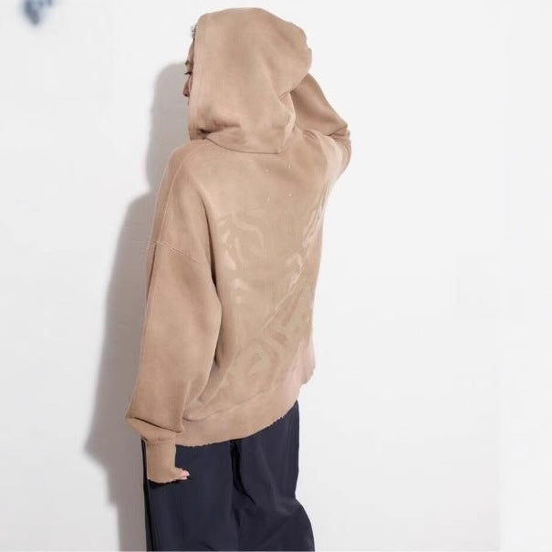 American Style Retro Ins Trendy Hooded Loose Old khaki Sweat Women's Autumn and Winter Top