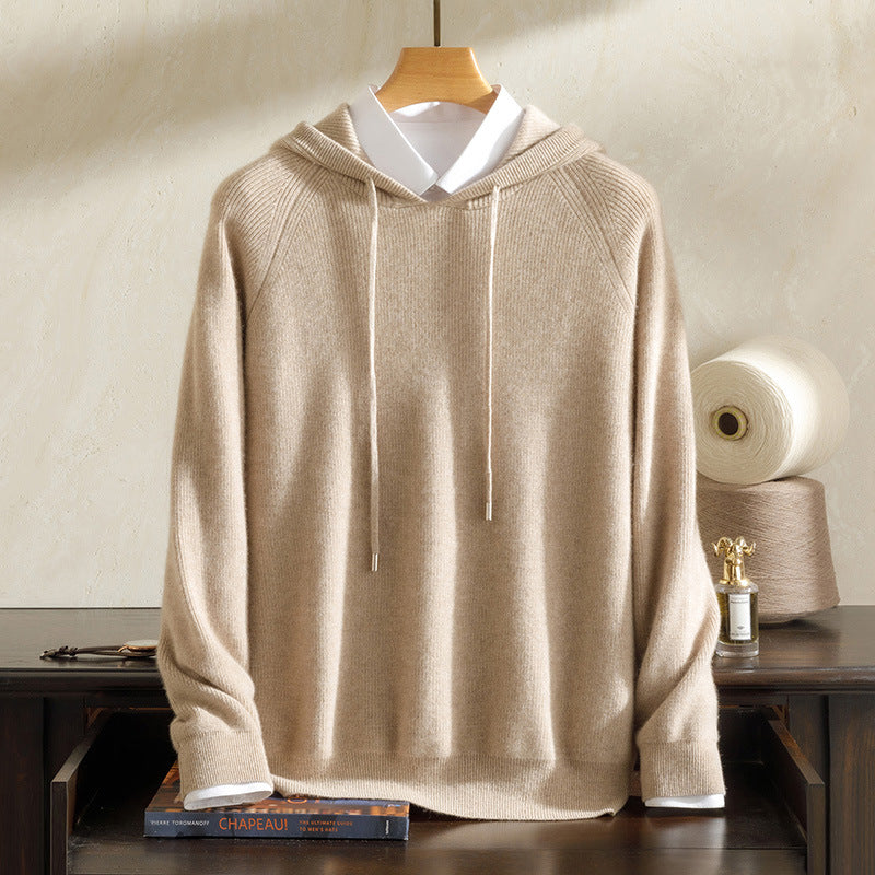 Cashmere Sweater Men's 100 Pure Cashmere Autumn and Winter New Arrival Yuanbao Needle Pullover Drawstring Hoodie Knitted Sweater Jacket