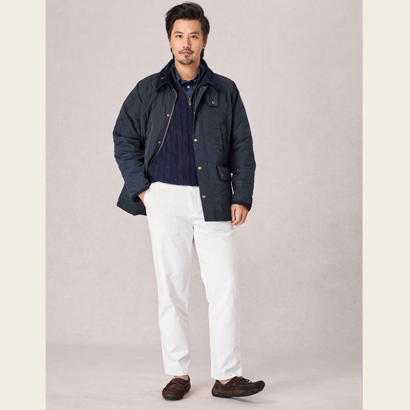British Classic Bedale Hunting Lightweight Waterproof Outdoor Vintage Autumn and Winter Quilted Jacket Lapel Cotton Coat Men's Jacket