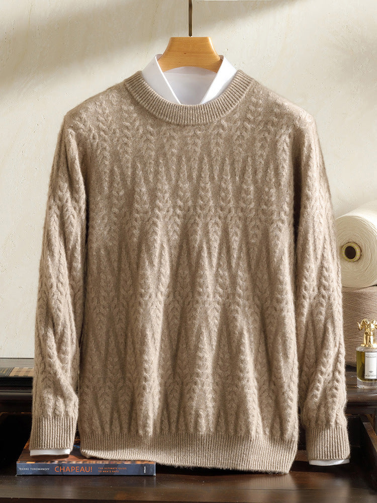 Autumn and Winter Cashmere Sweater Men's 100 Pure Mountain Cashmere Sweater Seven-Needle Thickened Sweater Men's Round Neck Twist Base Knitted Sweater