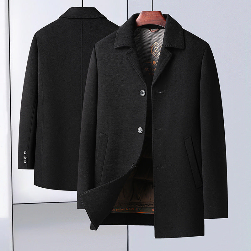Autumn and Winter New Double-sided Woolen Coat Men's Mid-length Dress Collar Down-off Liner Thickened Woolen Coat Jacket
