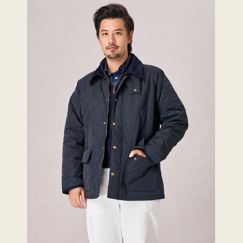 British Classic Bedale Hunting Lightweight Waterproof Outdoor Vintage Autumn and Winter Quilted Jacket Lapel Cotton Coat Men's Jacket