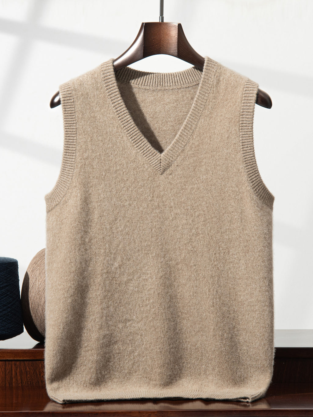 Double-Layer Thickened Men's Autumn and Winter V-Neck Sleeveless Cashmere Vest Wool Knit Sweater Top Waistcoat