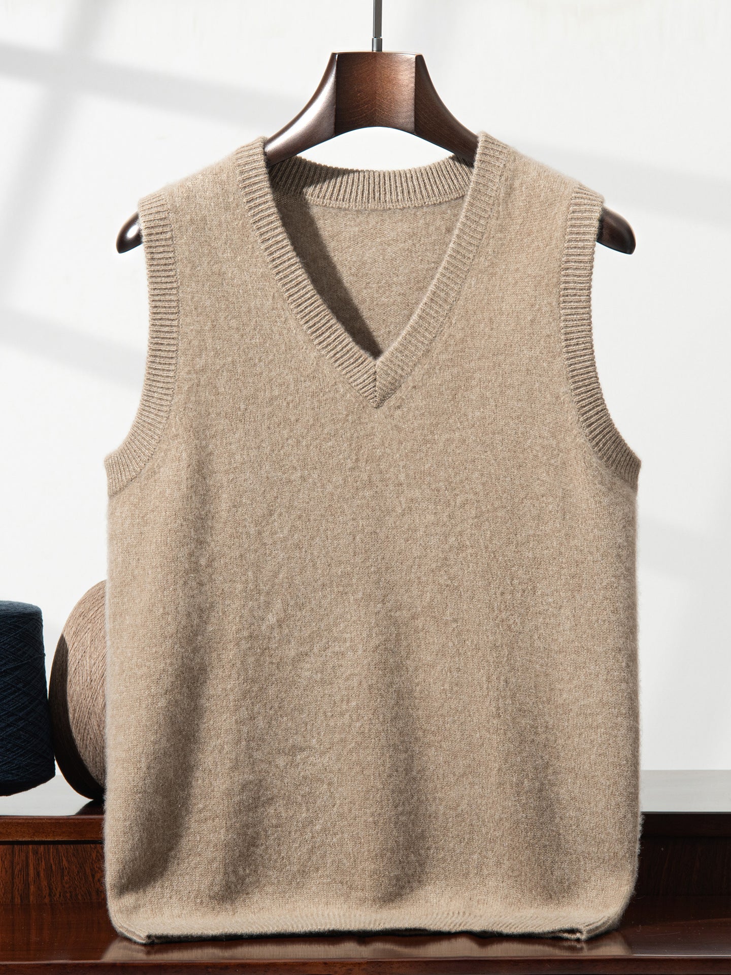 Double-Layer Thickened Men's Autumn and Winter V-Neck Sleeveless Cashmere Vest Wool Knit Sweater Top Waistcoat
