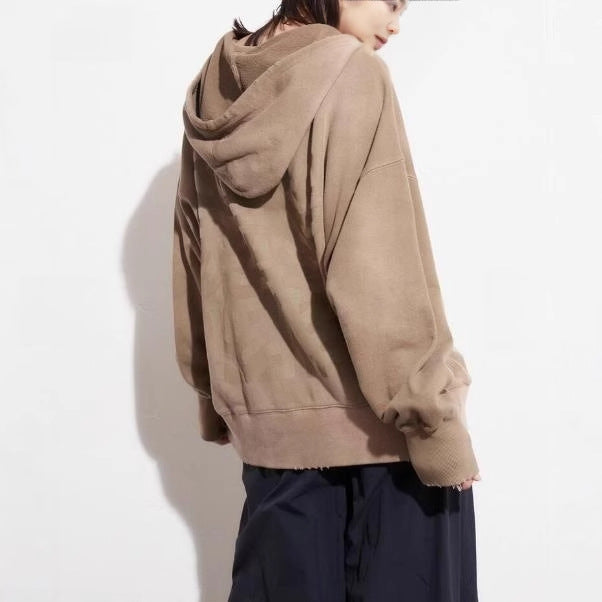 American Style Retro Ins Trendy Hooded Loose Old khaki Sweat Women's Autumn and Winter Top