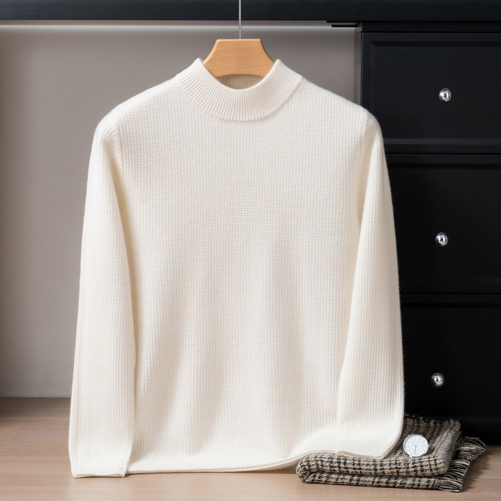 Autumn and Winter Pure Cashmere Sweater Men's Half Turtleneck Pure Color Thickeneded Sweater Business Casual Knitted Bottoming Shirt