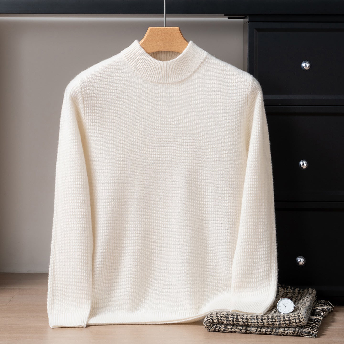 Autumn and Winter Pure Cashmere Sweater Men's Half Turtleneck Pure Color Thickeneded Sweater Business Casual Knitted Bottoming Shirt