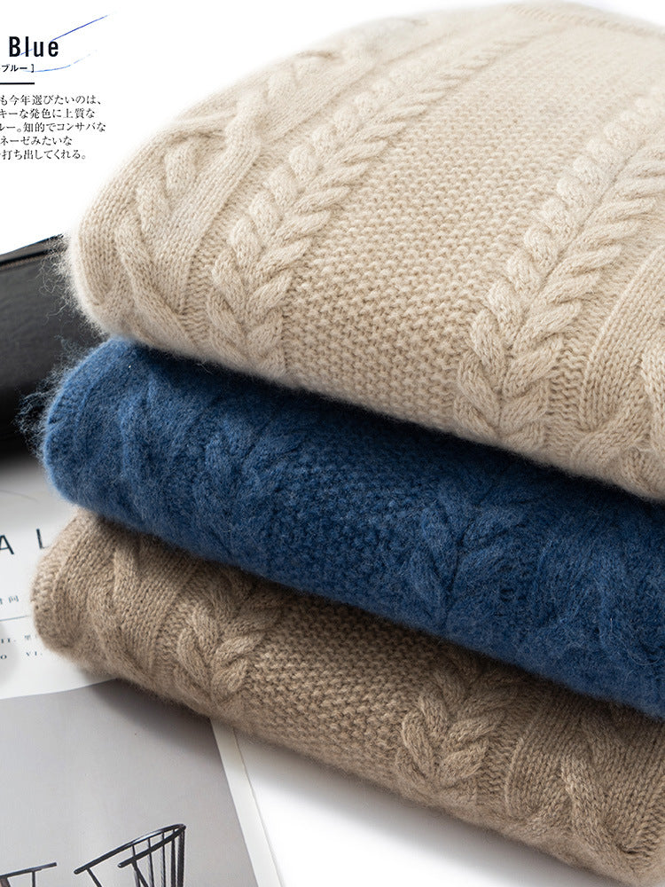 Cashmere Sweater Men's Round Neck 100 Pure Cashmere Autumn and Winter New Five-Needle Three-Strand Thickened Large Twist Knitted Sweater