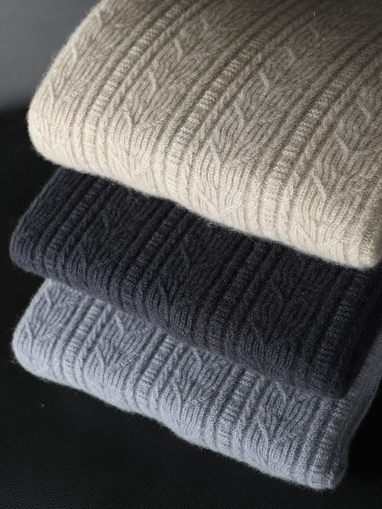 Autumn and Winter New 100 Pure Mountain Cashmere Sweater Men's Round Neck Light Luxury Thickened Jacquard Cashmere Sweater Knitted Cashmere Sweater