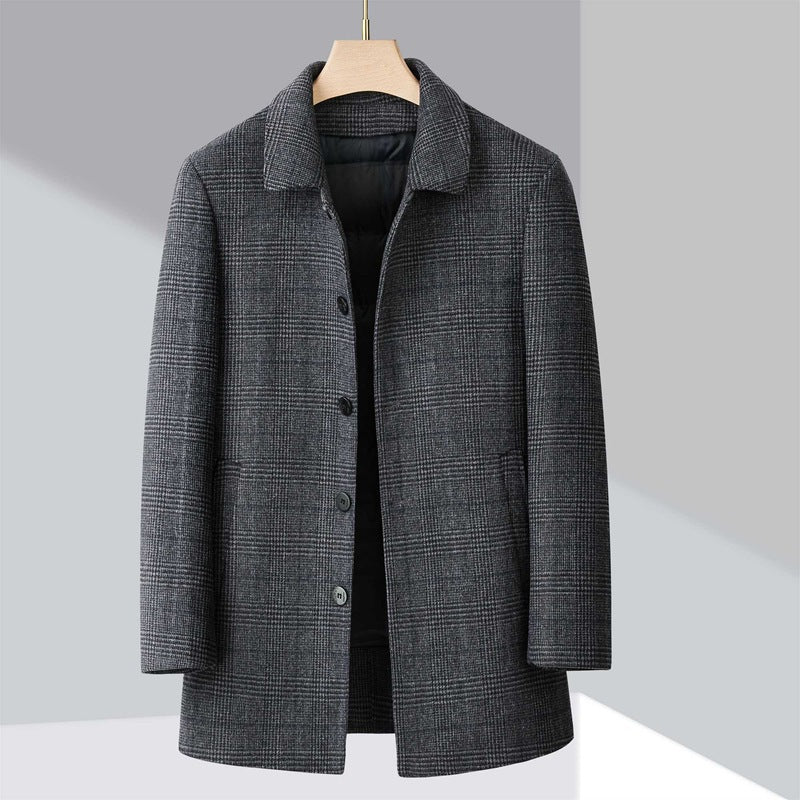 Winter New Double-Sided Cashmere Outwear Men's Woolen Woolen Windbreaker Middle-Aged Casual Dad Plaid Outwear