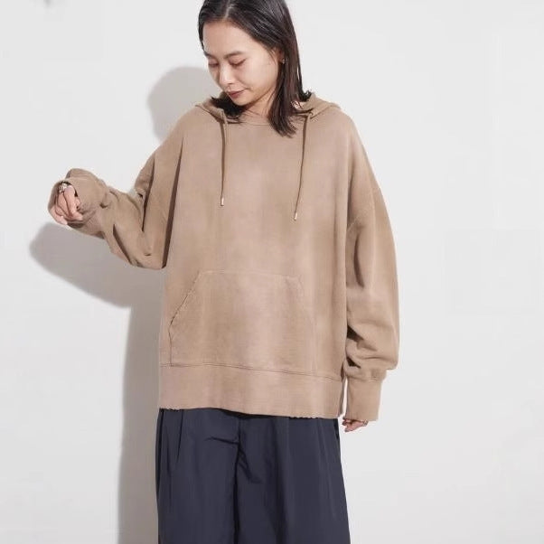 American Style Retro Ins Trendy Hooded Loose Old khaki Sweat Women's Autumn and Winter Top