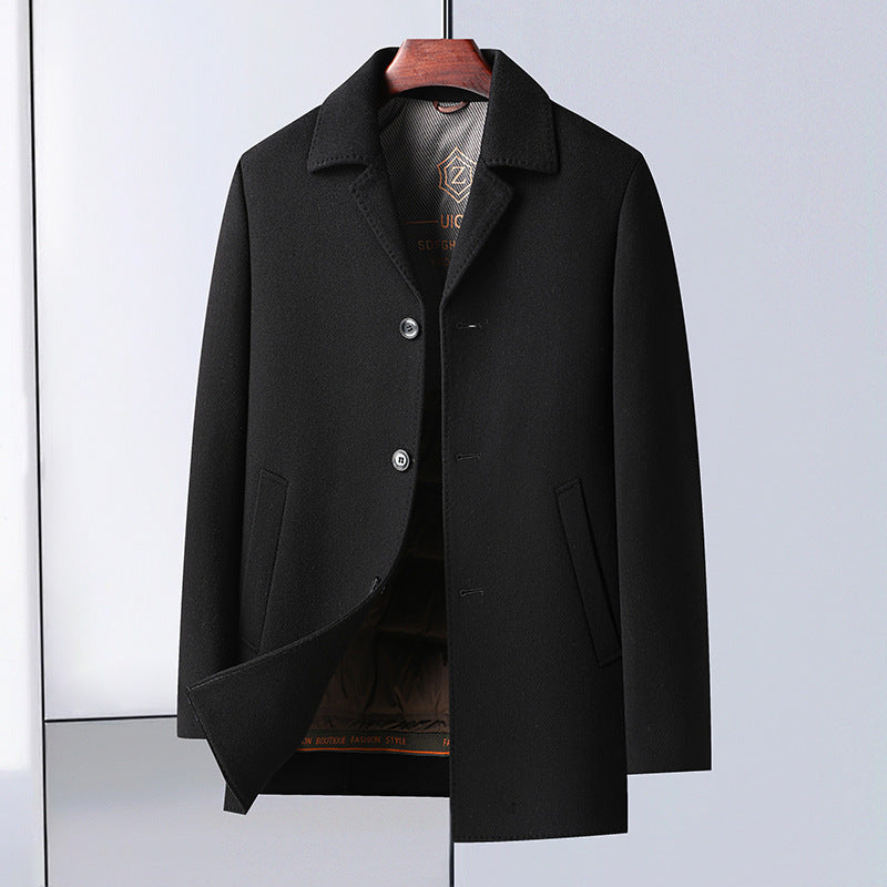 Autumn and Winter New Double-sided Woolen Coat Men's Mid-length Dress Collar Down-off Liner Thickened Woolen Coat Jacket