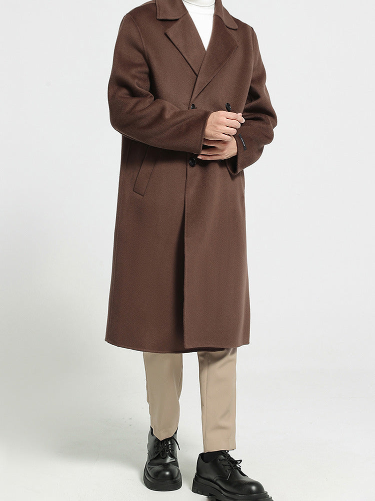 100 Wool Woolen Coat Men's Double-sided Wear Thick Autumn and Winter Korean Style Lapel Business Gentleman Warm Loose