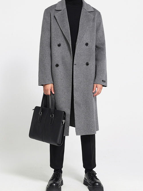 100 Wool Woolen Coat Men's Double-sided Wear Thick Autumn and Winter Korean Style Lapel Business Gentleman Warm Loose