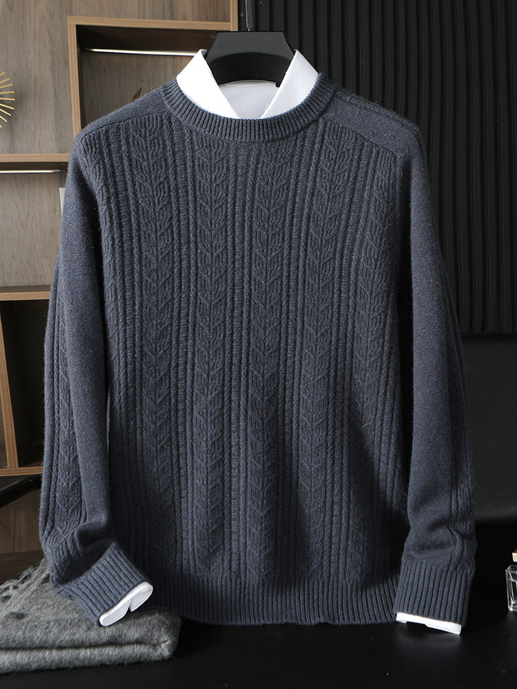Autumn and Winter New 100 Pure Mountain Cashmere Sweater Men's Round Neck Light Luxury Thickened Jacquard Cashmere Sweater Knitted Cashmere Sweater