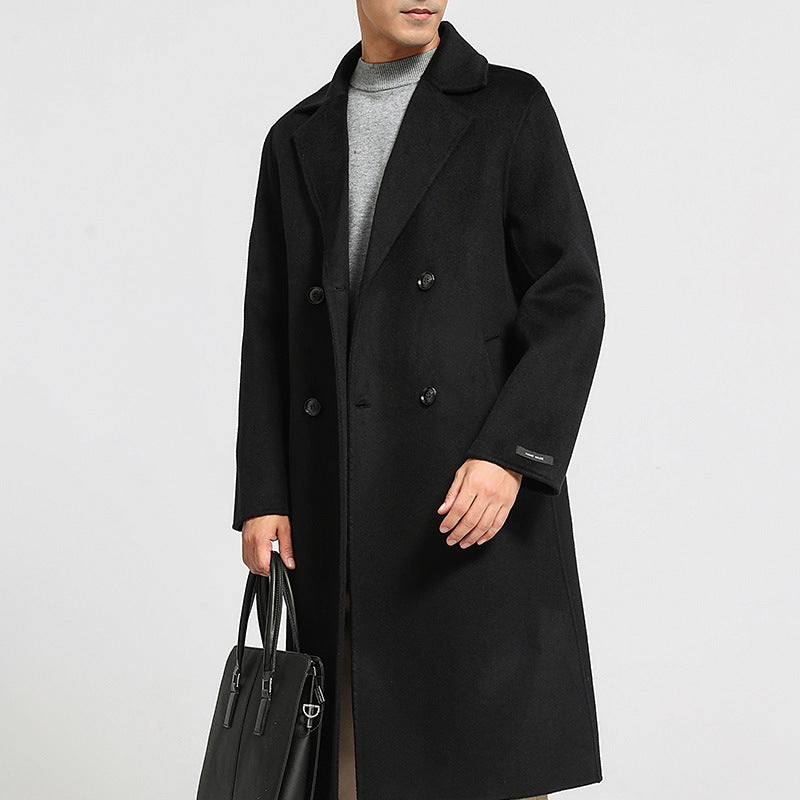 100 Wool Woolen Coat Men's Double-sided Wear Thick Autumn and Winter Korean Style Lapel Business Gentleman Warm Loose