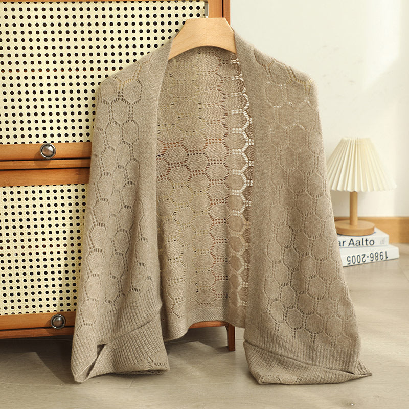 Cashmere sweater scarf women's multi-functional sleeve 100% cashmere scarf shawl cardigan hollow knitted shawl