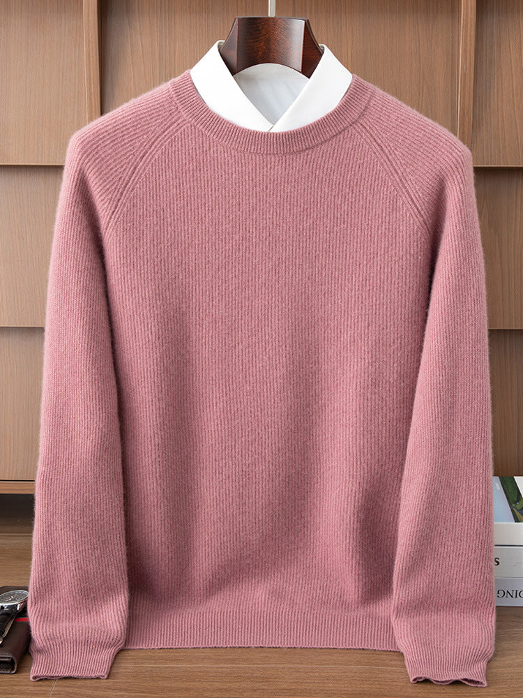 Thickened Warm Raglan Sleeve Fashion Casual Seven-Stitch Autumn and Winter Ingot Stitch Sweater Men's Double-Strand Round Neck Cashmere Sweater