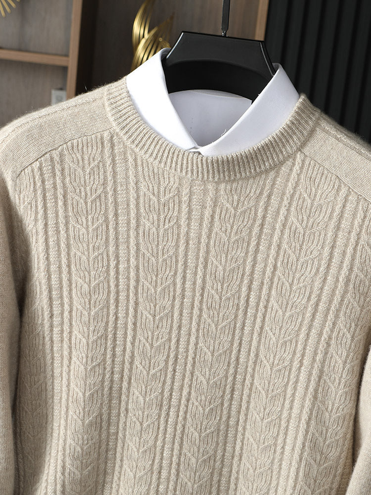 Autumn and Winter New 100 Pure Mountain Cashmere Sweater Men's Round Neck Light Luxury Thickened Jacquard Cashmere Sweater Knitted Cashmere Sweater