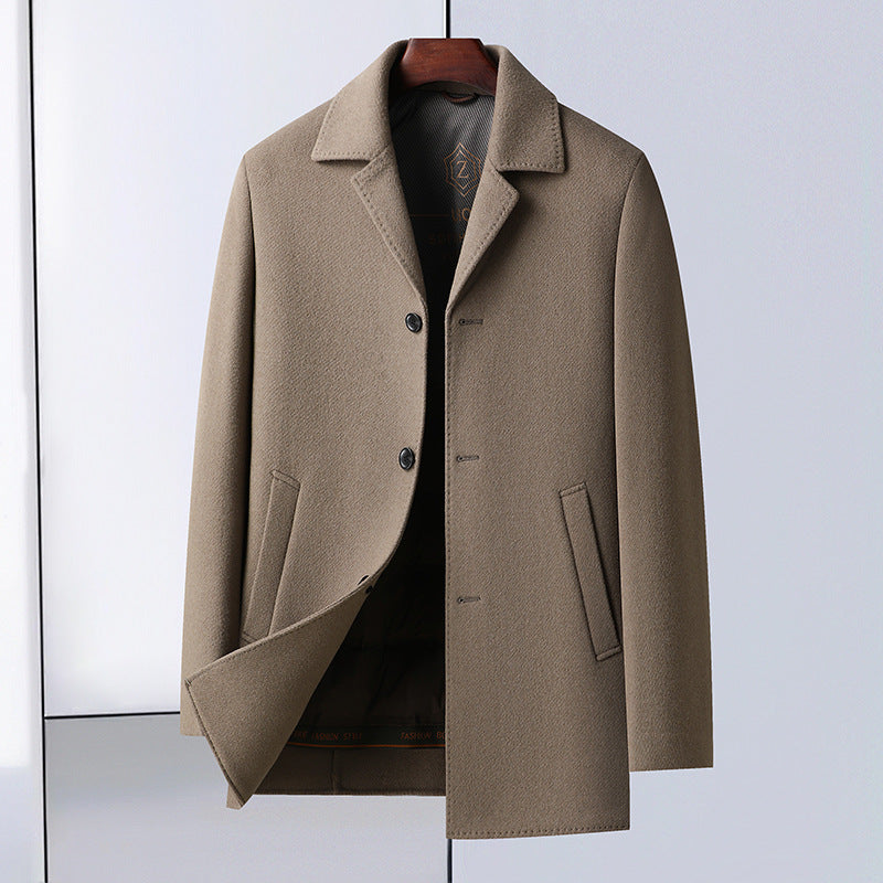 Autumn and Winter New Double-sided Woolen Coat Men's Mid-length Dress Collar Down-off Liner Thickened Woolen Coat Jacket