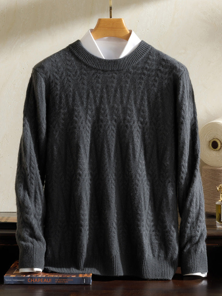 Autumn and Winter Cashmere Sweater Men's 100 Pure Mountain Cashmere Sweater Seven-Needle Thickened Sweater Men's Round Neck Twist Base Knitted Sweater