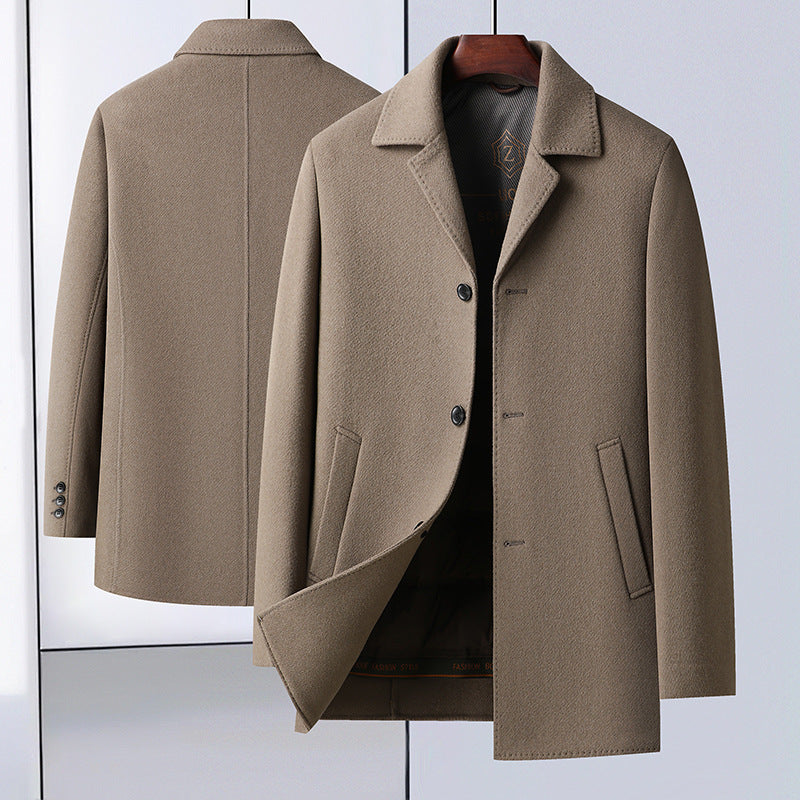 Autumn and Winter New Double-sided Woolen Coat Men's Mid-length Dress Collar Down-off Liner Thickened Woolen Coat Jacket
