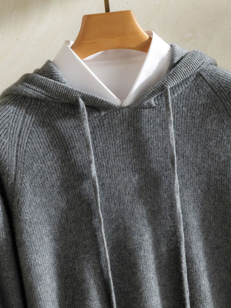 Cashmere Sweater Men's 100 Pure Cashmere Autumn and Winter New Arrival Yuanbao Needle Pullover Drawstring Hoodie Knitted Sweater Jacket