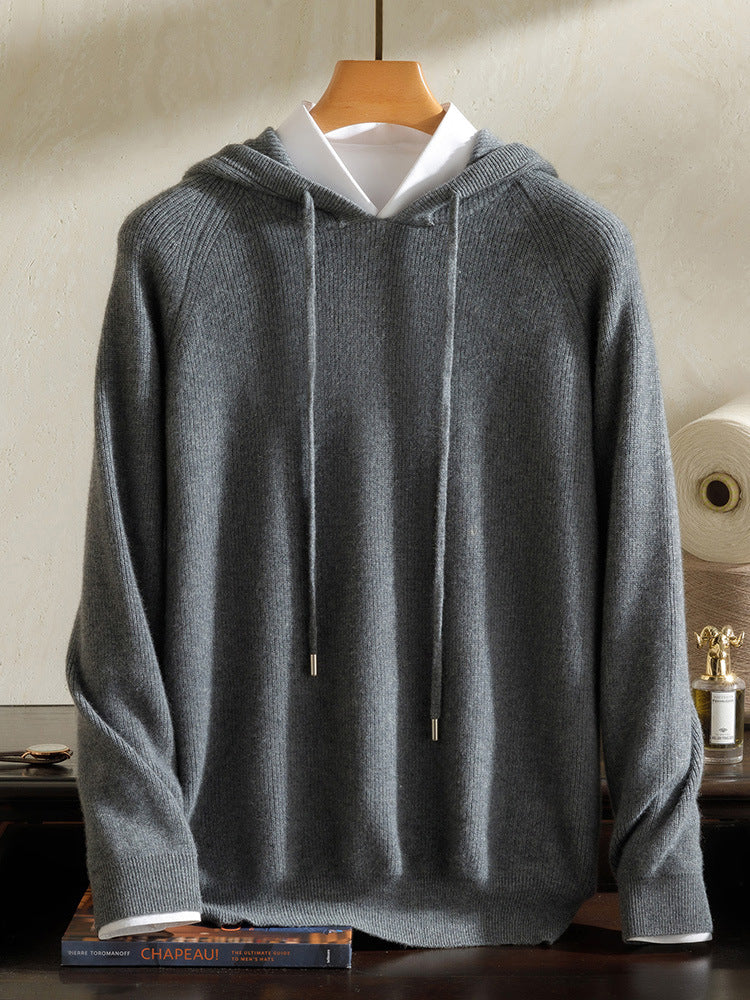 Cashmere Sweater Men's 100 Pure Cashmere Autumn and Winter New Arrival Yuanbao Needle Pullover Drawstring Hoodie Knitted Sweater Jacket