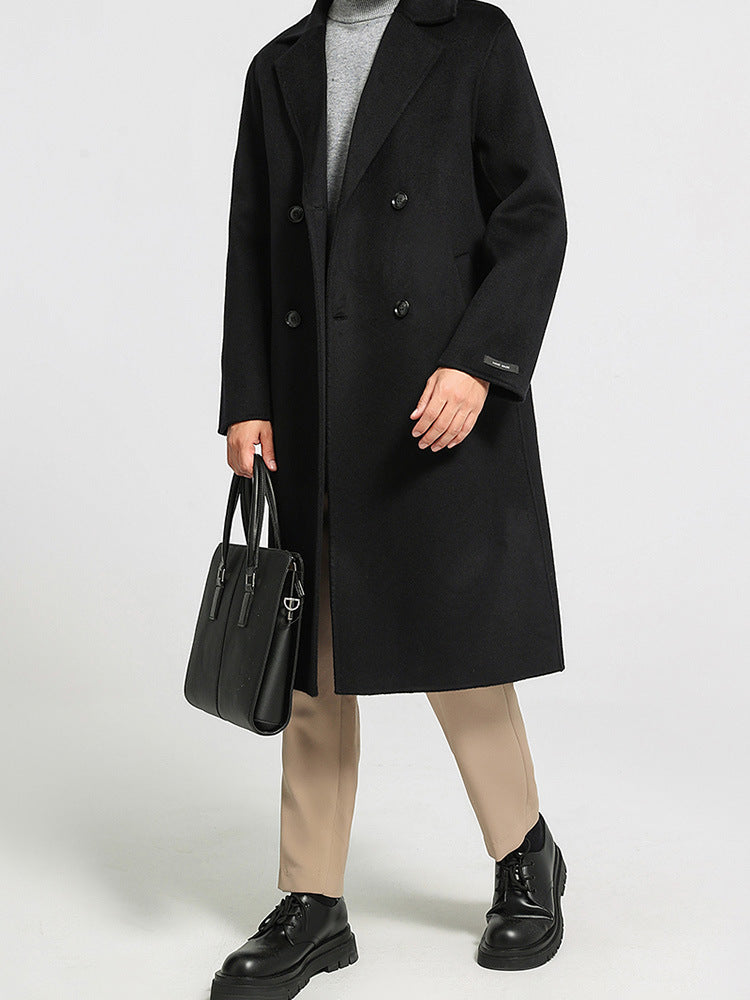 100 Wool Woolen Coat Men's Double-sided Wear Thick Autumn and Winter Korean Style Lapel Business Gentleman Warm Loose
