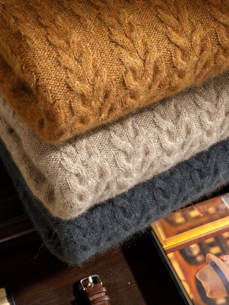 Autumn and Winter Cashmere Sweater Men's 100 Pure Mountain Cashmere Sweater Seven-Needle Thickened Sweater Men's Round Neck Twist Base Knitted Sweater