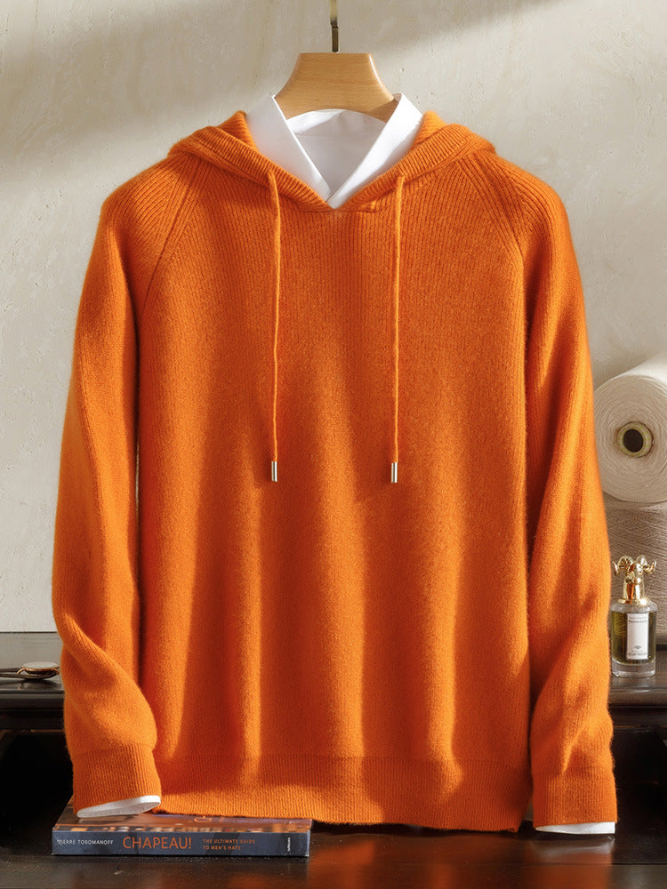 Cashmere Sweater Men's 100 Pure Cashmere Autumn and Winter New Arrival Yuanbao Needle Pullover Drawstring Hoodie Knitted Sweater Jacket