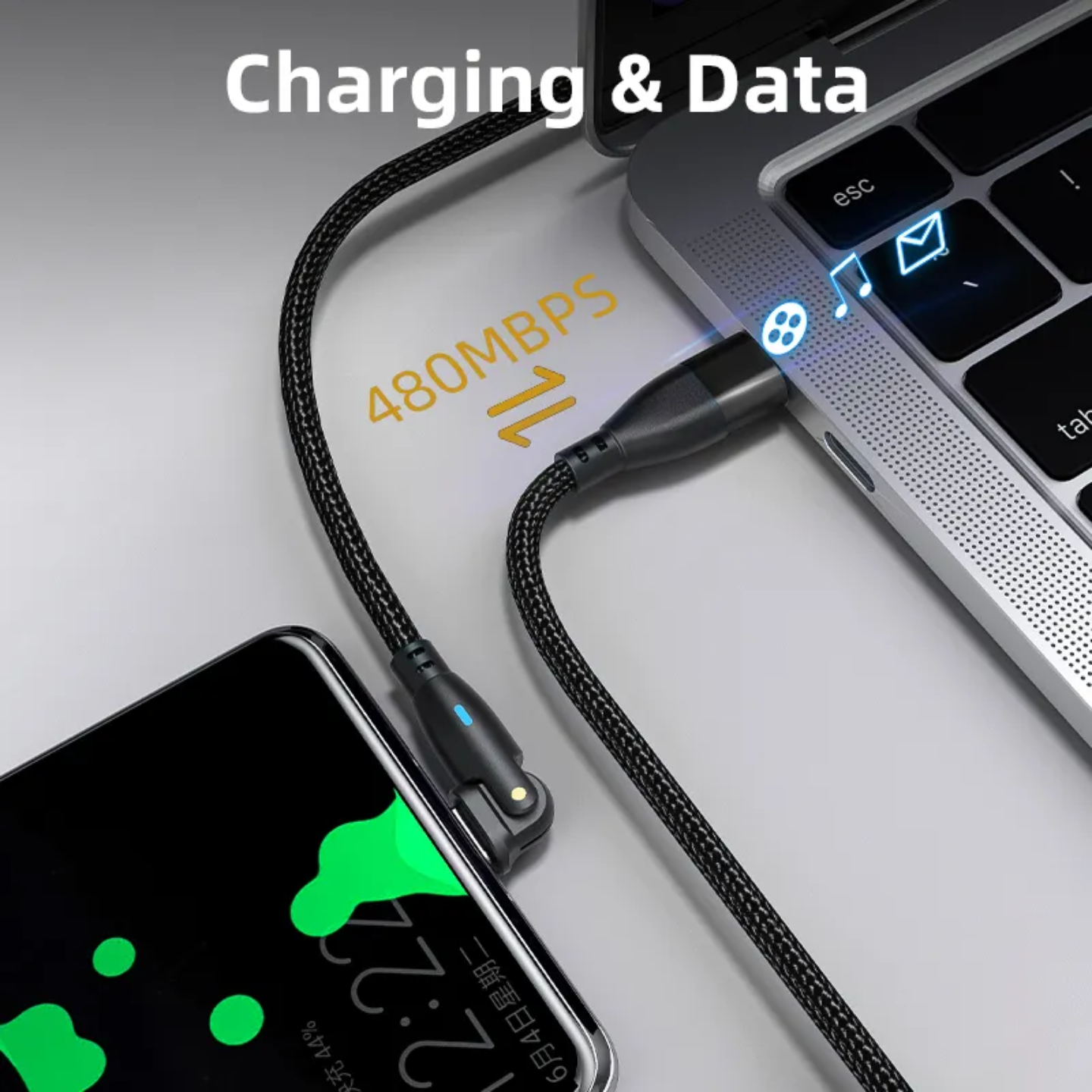 180° Rotatable 60W PD Fast Charging Type-C to Type-C Braided Data Cable