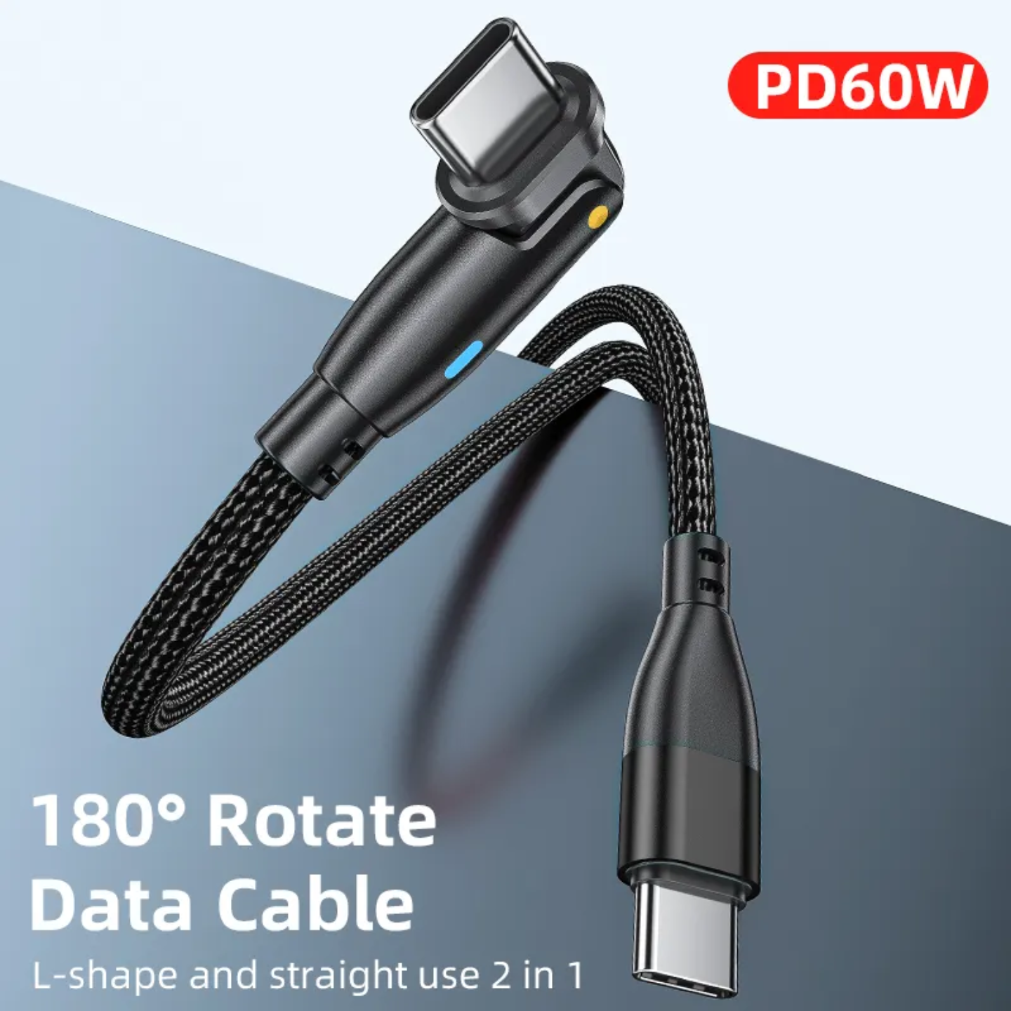 180° Rotatable 60W PD Fast Charging Type-C to Type-C Braided Data Cable